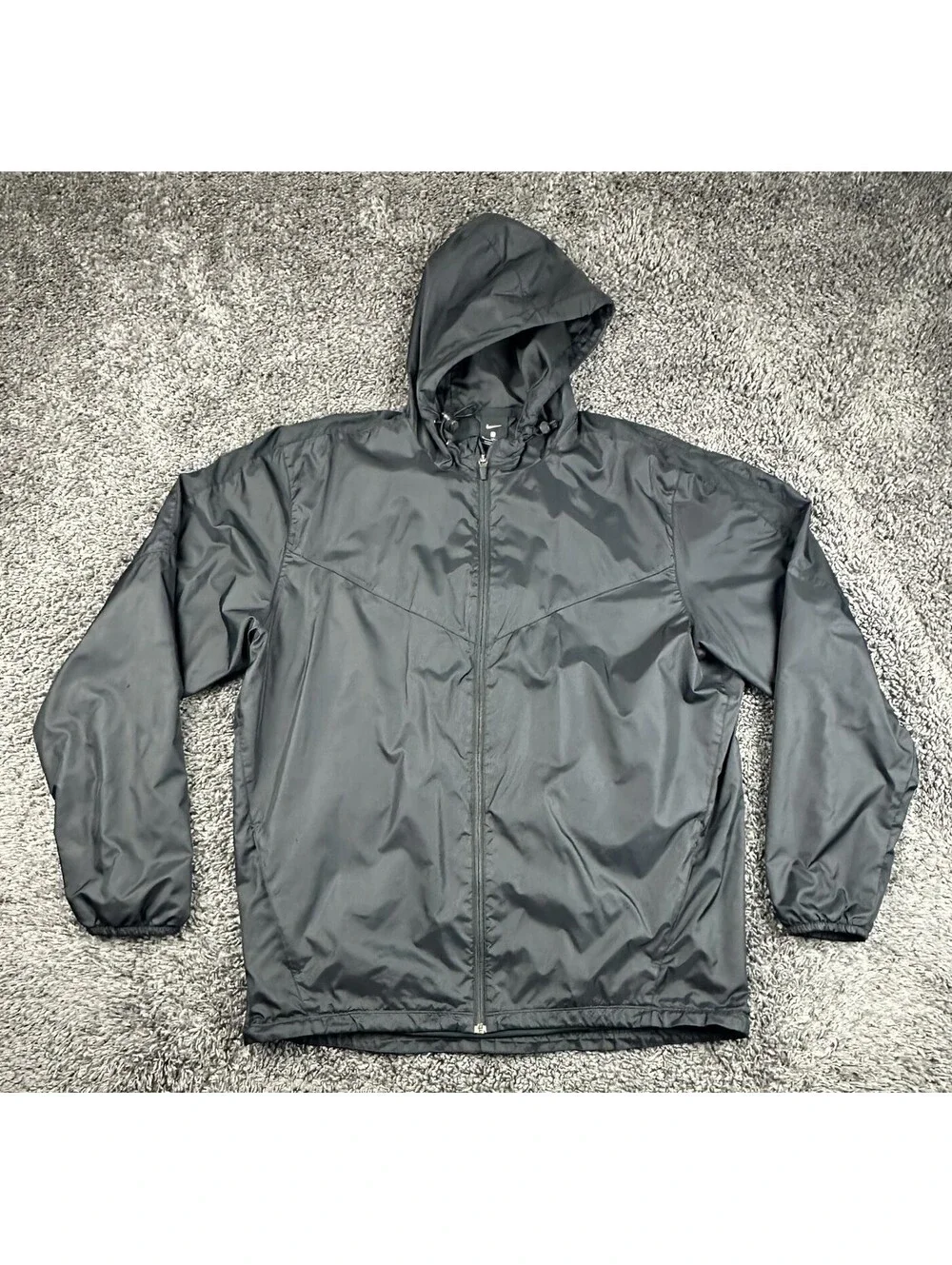 Nike Mens Team Sideline Rain Jacket Black Hooded Windbreaker Full Zip Sz XL